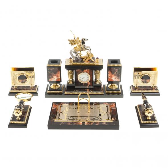 Настольный набор из камня яшма &amp;quot;Георгий Победоносец&amp;quot; 116474