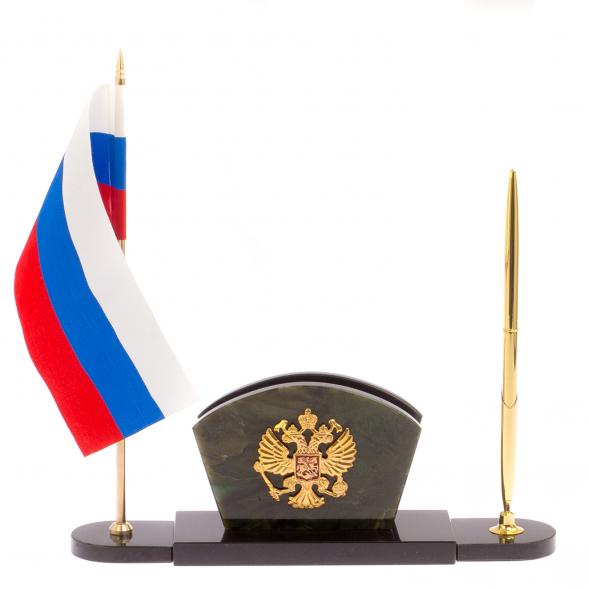 Визитница с флагом и гербом РФ камень нефрит 125317