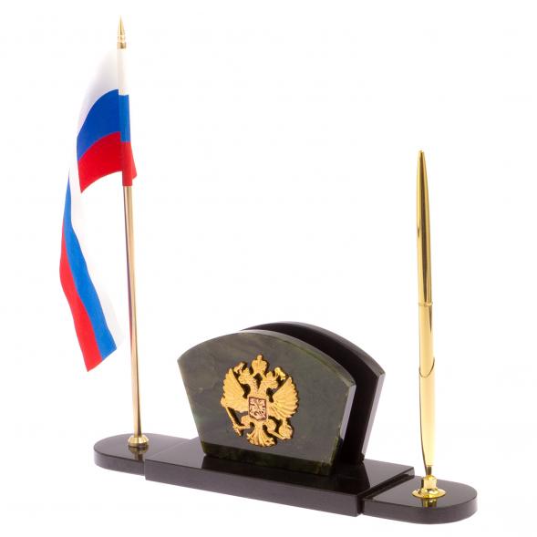 Визитница с флагом и гербом РФ камень нефрит 125317