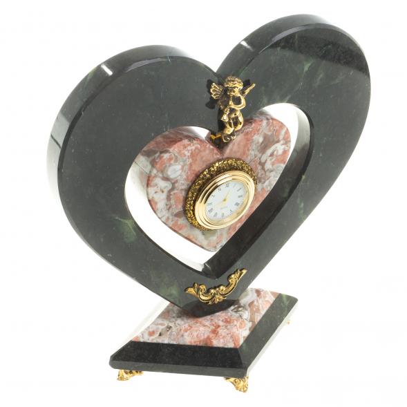 Часы &amp;quot;Сердце с ангелом&amp;quot; мрамор змеевик 116670