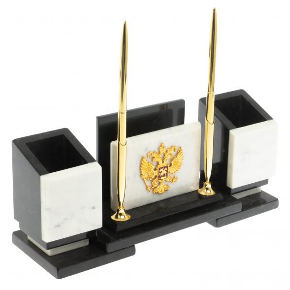 Настольный набор &amp;quot;Офисный&amp;quot; с гербом РФ из мрамора 129434