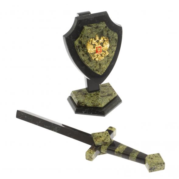 Настольный сувенир &amp;quot;Щит и меч&amp;quot; камень змеевик 10х7х28 см 113896