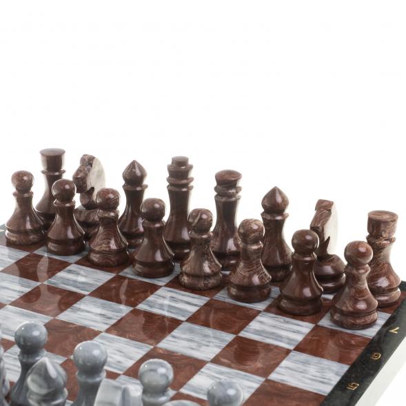 Шахматы из камня &amp;quot;Традиционные&amp;quot; доска 40х40 см серый мрамор лемезит 123751