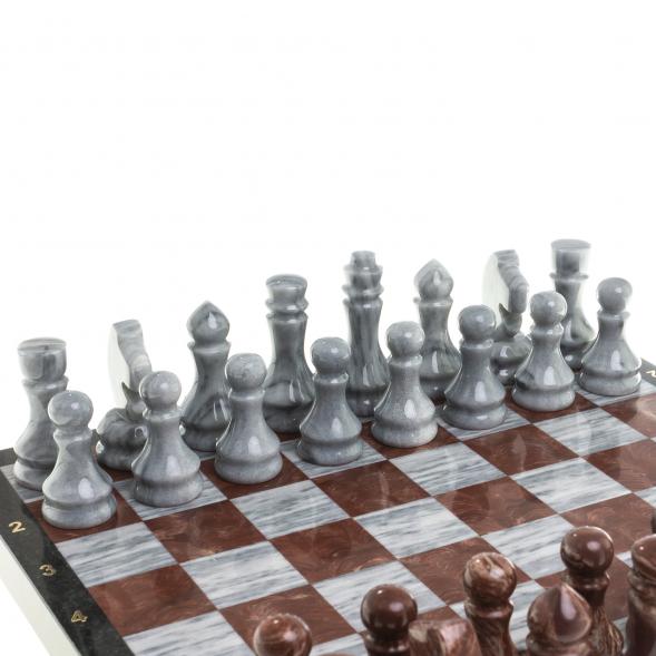 Шахматы из камня &amp;quot;Традиционные&amp;quot; доска 40х40 см серый мрамор лемезит 123751