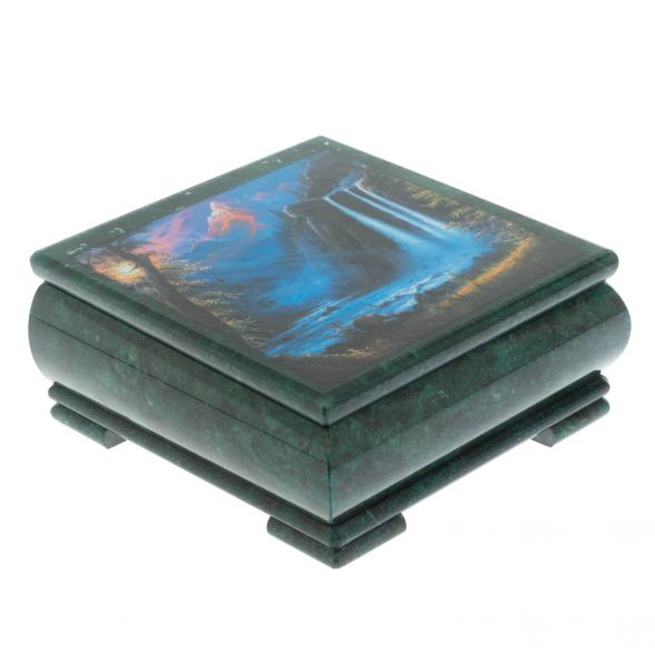 Шкатулка &amp;quot;Водопад&amp;quot; из змеевика 18х18х8 см 128342