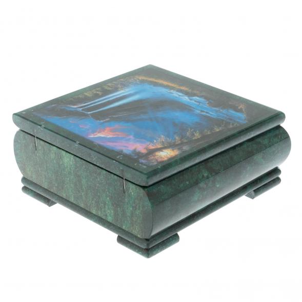 Шкатулка &amp;quot;Водопад&amp;quot; из змеевика 18х18х8 см 128342