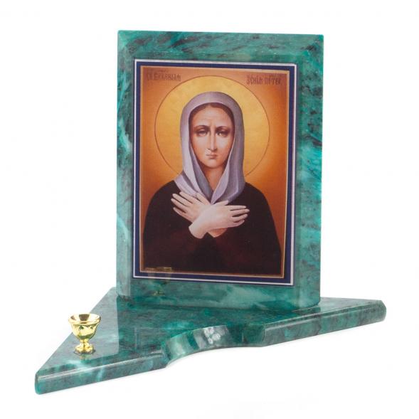Икона с подсвечником Ксения Петербуржская средняя змеевик 12х12х13 см 119766