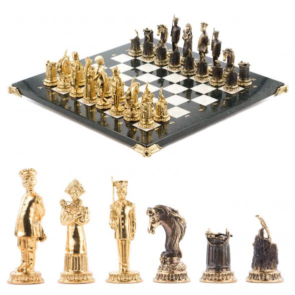 Подарочные шахматы &amp;quot;Деревенские&amp;quot; бронзовые, доска каменная 40х40 см 120035
