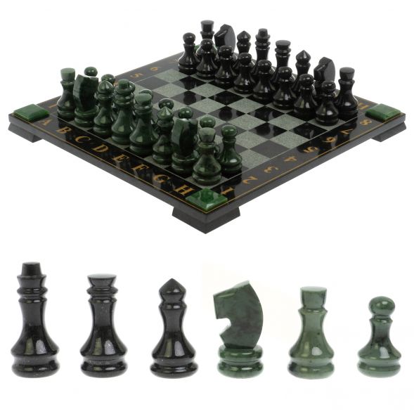 Шахматы с гравировкой &amp;quot;Турнирные&amp;quot; доска 42х42 см нефрит, габбро 129391