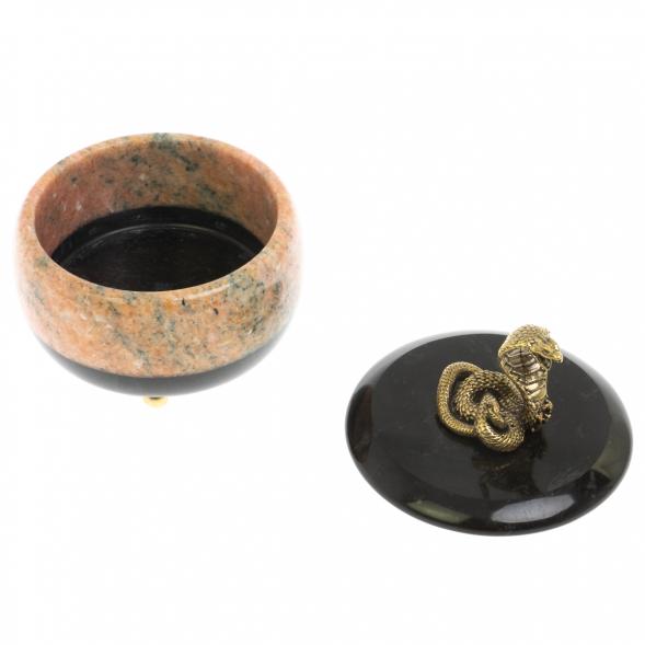 Шкатулка круглая &amp;quot;Кобра&amp;quot; из розового мрамора 10,5х10,5х13,5 см 129430