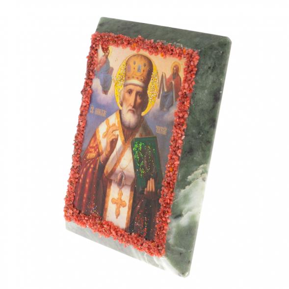 Икона настольная &amp;quot;Николай Чудотворец&amp;quot; камень змеевик 9х7,2х3 см 121448