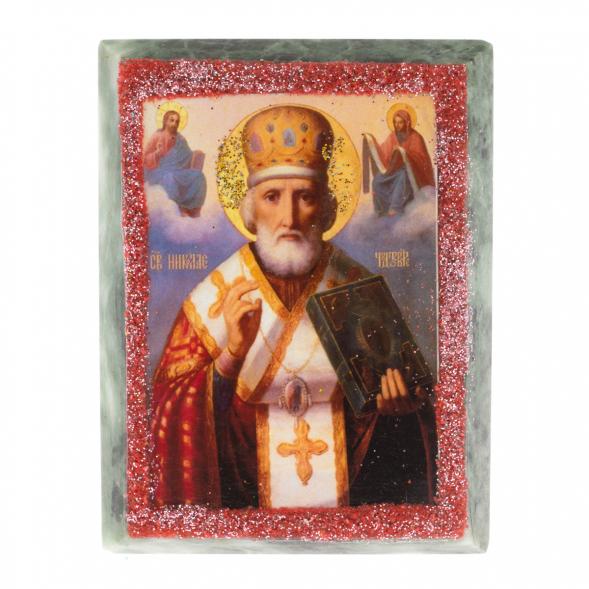 Икона настольная &amp;quot;Николай Чудотворец&amp;quot; камень змеевик 9х7,2х3 см 121448