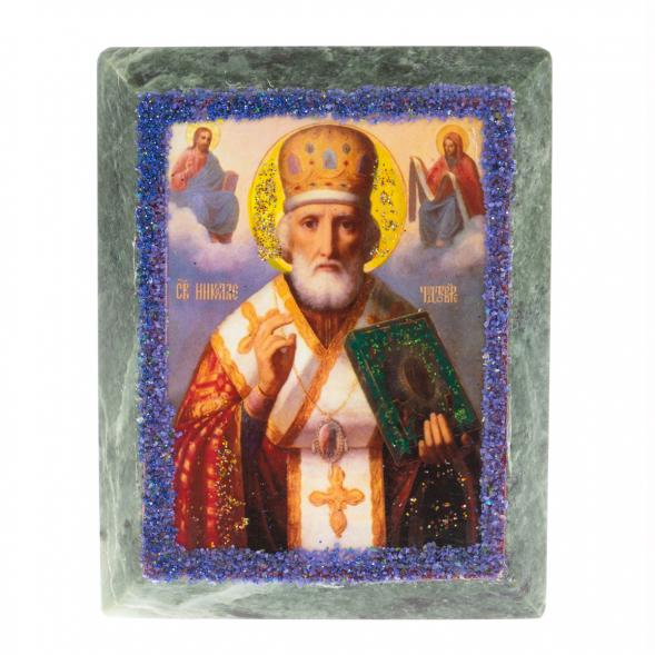 Икона настольная &amp;quot;Николай Чудотворец&amp;quot; камень змеевик 9х7,2х3 см 121448