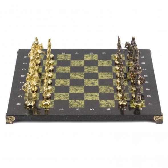 Шахматы бронзовые фигуры &amp;quot;Русские&amp;quot; доска 40х40 см камень змеевик 117818