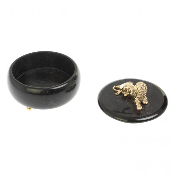 Шкатулка &amp;quot;Лев&amp;quot; из черного змеевика 15х15х12 см 127154