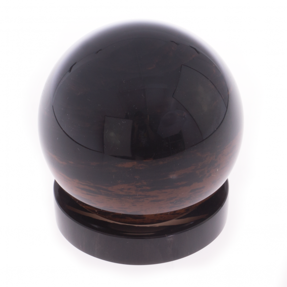 Шар из коричневого обсидиана 10 см на круглой подставке 121986