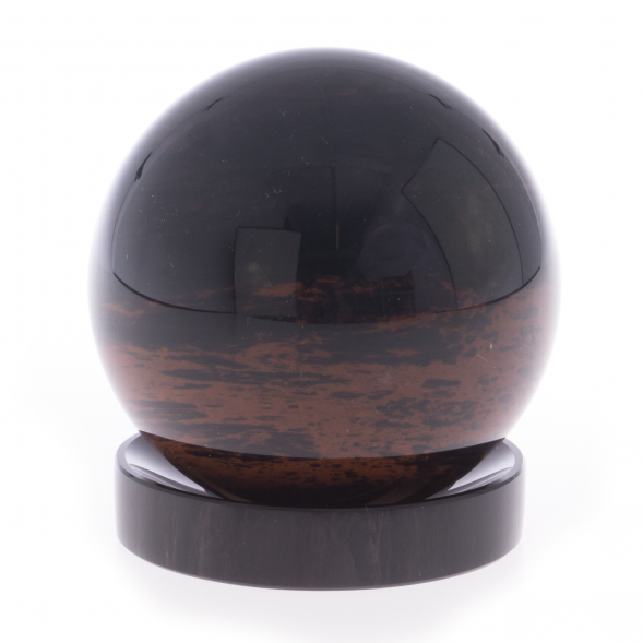 Шар из коричневого обсидиана 10 см на круглой подставке 121986