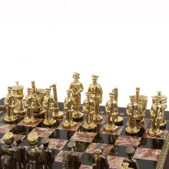 Шахматный ларец &amp;quot;Железнодорожники&amp;quot; фигуры бронза камень креноид 130042