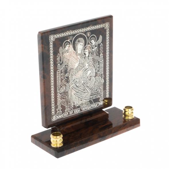 Икона настольная &amp;quot;Всецарица&amp;quot; из обсидиана с подсвечниками 122898