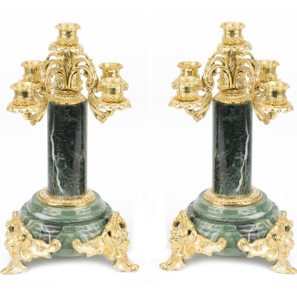 Канделябры из бронзы и камня 5 свечей пара 113371