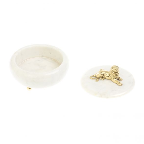 Шкатулка &amp;quot;Лев&amp;quot; из белого мрамора 15х15х12 см 127155