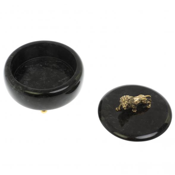 Шкатулка &amp;quot;Лев&amp;quot; из черного змеевика 15х15х11 см 129441