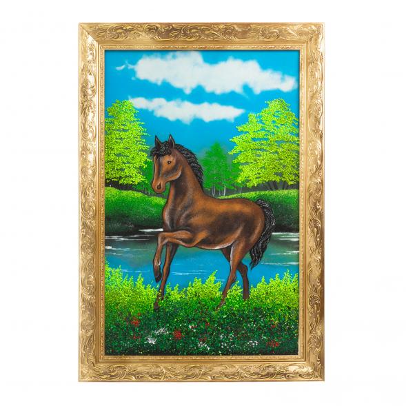 Картина из каменной крошки &amp;quot;Вороной жеребец&amp;quot; багет 49х69 см 122569