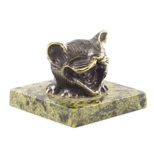 Настольная фигурка из бронзы &amp;quot;Кот улыбка&amp;quot; камень змеевик 116189