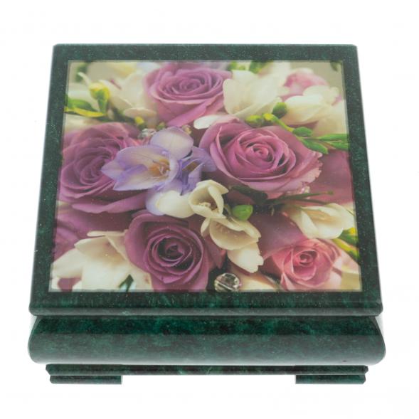 Шкатулка &amp;quot;Букет роз&amp;quot; из змеевика 18х18х8 см 128344