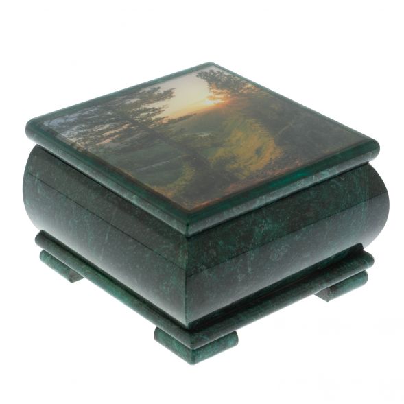 Шкатулка &amp;quot;Закат&amp;quot; из змеевика 13х13х8 см 128640