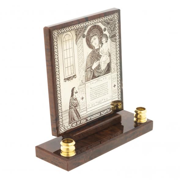 Икона настольная &amp;quot;Нечаянная радость&amp;quot; из обсидиана с подсвечниками 122900