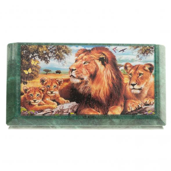 Шкатулка с иллюстрацией &amp;quot;Семейство львов&amp;quot; камень змеевик 17,5х9,5х7,5 см 124023