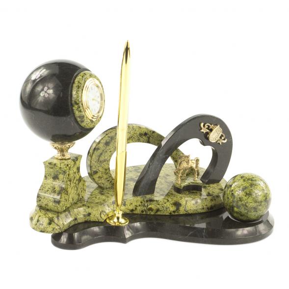 Письменный набор &amp;quot;Подкова&amp;quot; камень змеевик с шаром антистресс 119545