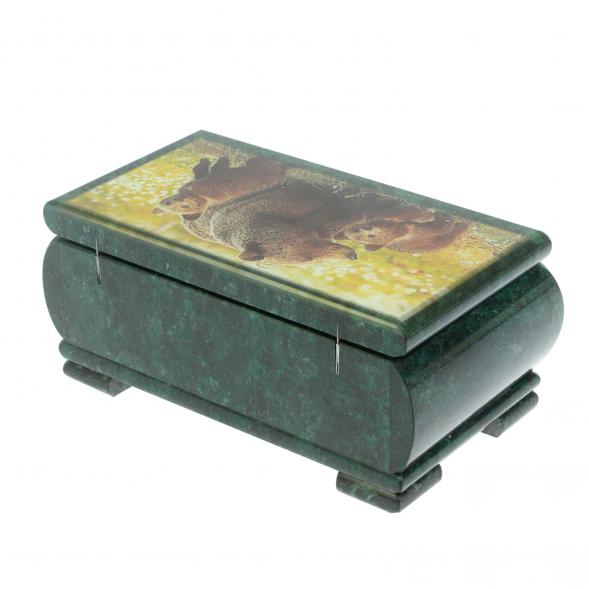 Шкатулка &amp;quot;Медведица с медвежатами&amp;quot; из змеевика 18х10х8,5 см 128423