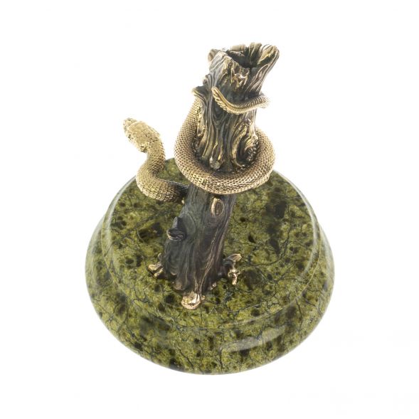 Статуэтка подставка под ручку &amp;quot;Змея на дереве&amp;quot; змеевик бронза 128940