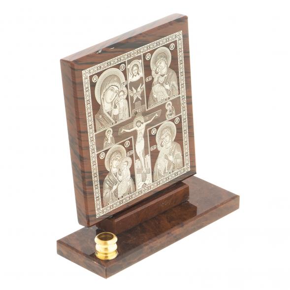 Икона настольная &amp;quot;Иконостас&amp;quot; из обсидиана с подсвечником 9х3,5х9,5 см 122901