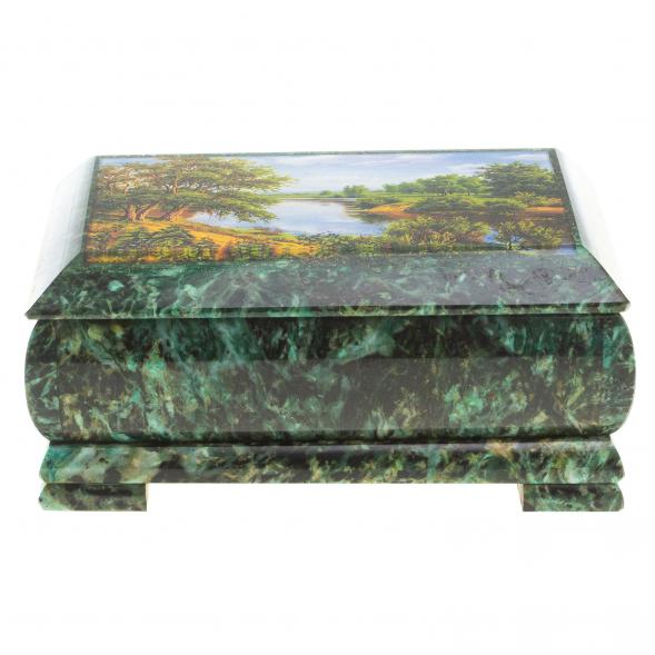 Шкатулка с иллюстрацией &amp;quot;Летний пейзаж&amp;quot; камень змеевик 17,5х9,5х7,5 см / шкатулка для ювелирных украшений / для хранения бижутерии / подарок жене