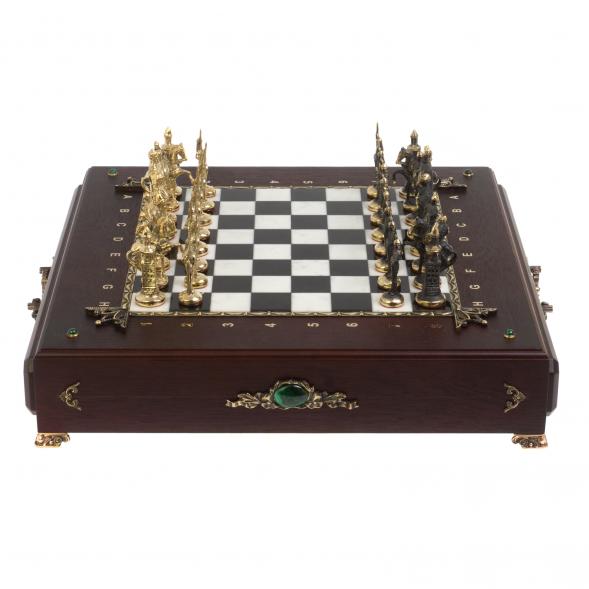 Подарочный шахматный ларец &amp;quot;Русские&amp;quot; фигуры из бронзы 119021
