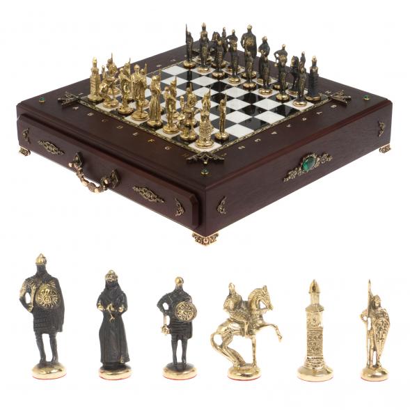 Подарочный шахматный ларец &amp;quot;Русские&amp;quot; фигуры из бронзы 119021