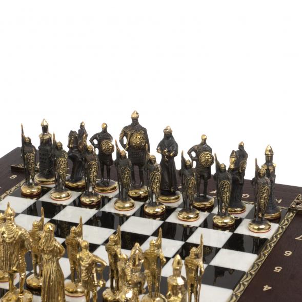 Подарочный шахматный ларец &amp;quot;Русские&amp;quot; фигуры из бронзы 119021