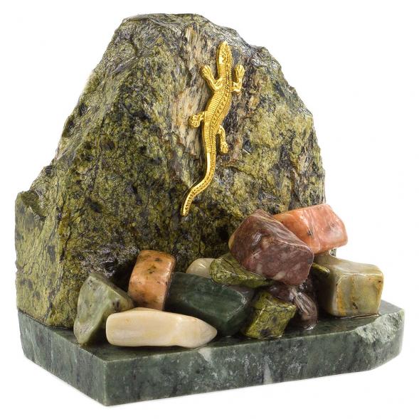 Сувенир &amp;quot;Ящерица на скале&amp;quot; змеевик лемезит 120589