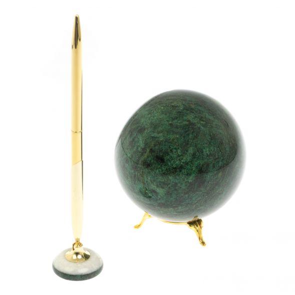 Часы шар и подставка под ручку из змеевика и мрамора 129246