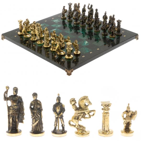 Шахматы &amp;quot;Римские&amp;quot; из бронзы и шабровского змеевика 44х44 см 129663