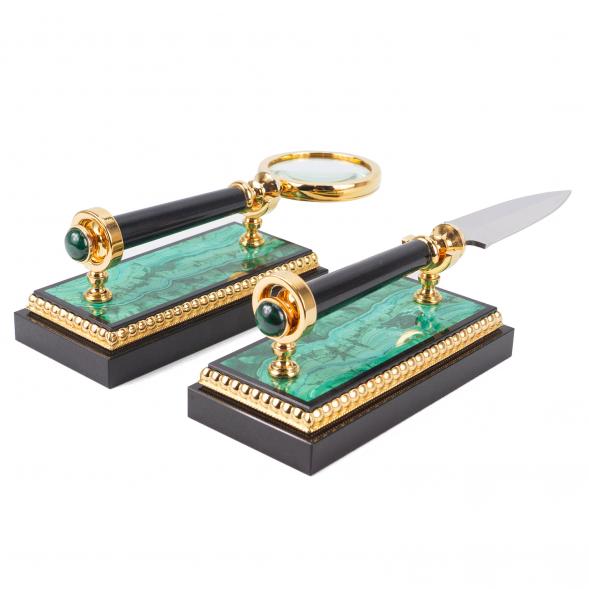 Настольный набор &amp;quot;Держава&amp;quot; камень малахит Златоуст 113265