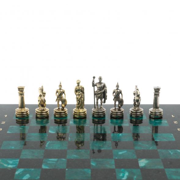 Шахматы &amp;quot;Римляне&amp;quot; фигуры золото / серебро доска 28х28 см из змеевика 127719