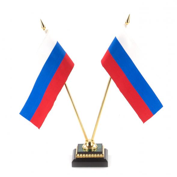 Флагшток с двумя флагами малахит, латунь, позолота 120875