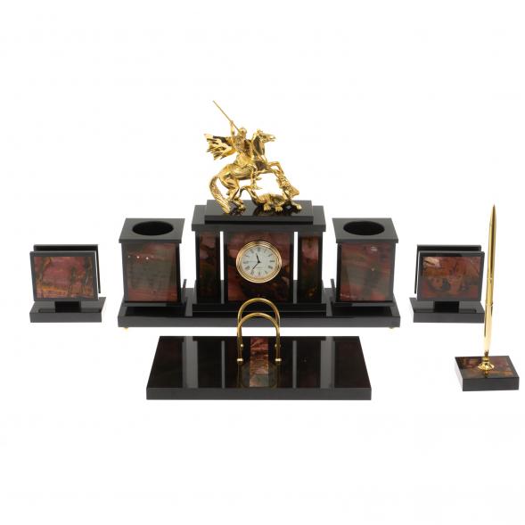 Настольный набор &amp;quot;Георгий Победоносец&amp;quot; из яшмы 129789