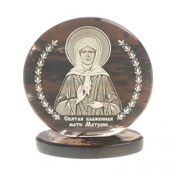 Икона настольная &amp;quot;Св. Матрона Московская&amp;quot; камень обсидиан 6х2,5х6,5 см 123020