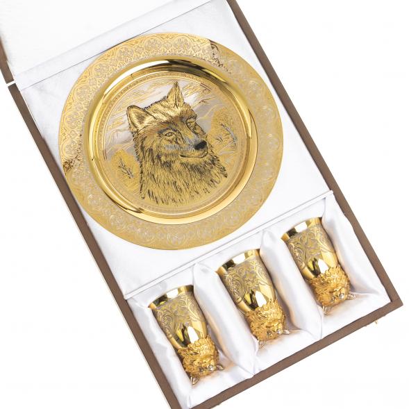 Подарочный набор &amp;quot;Волк&amp;quot; тарелка и 3 стопки перевертыша Златоуст 123673