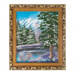 Картина "Зимний пейзаж" багет 31х36 см, каменная крошка